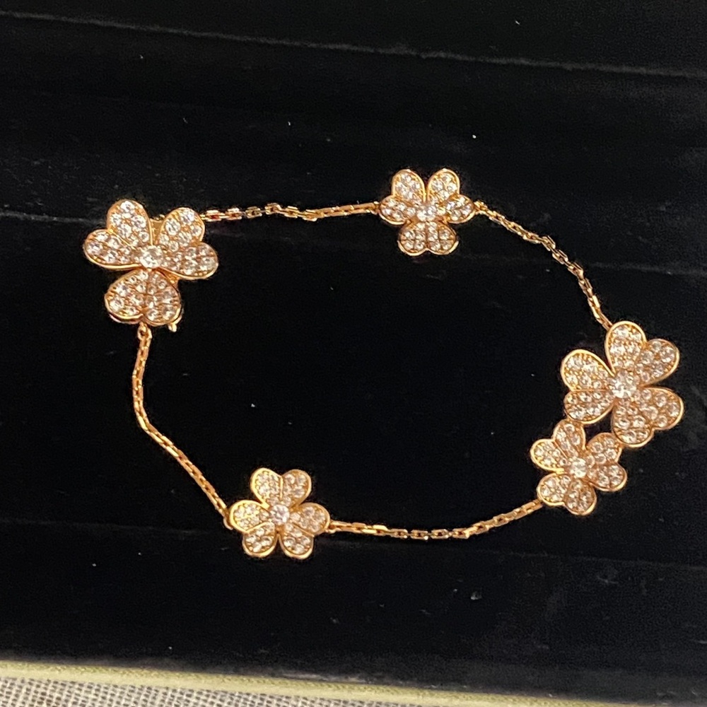 Van Cleef & Arpels Rose Gold Pave Clover Bracelet